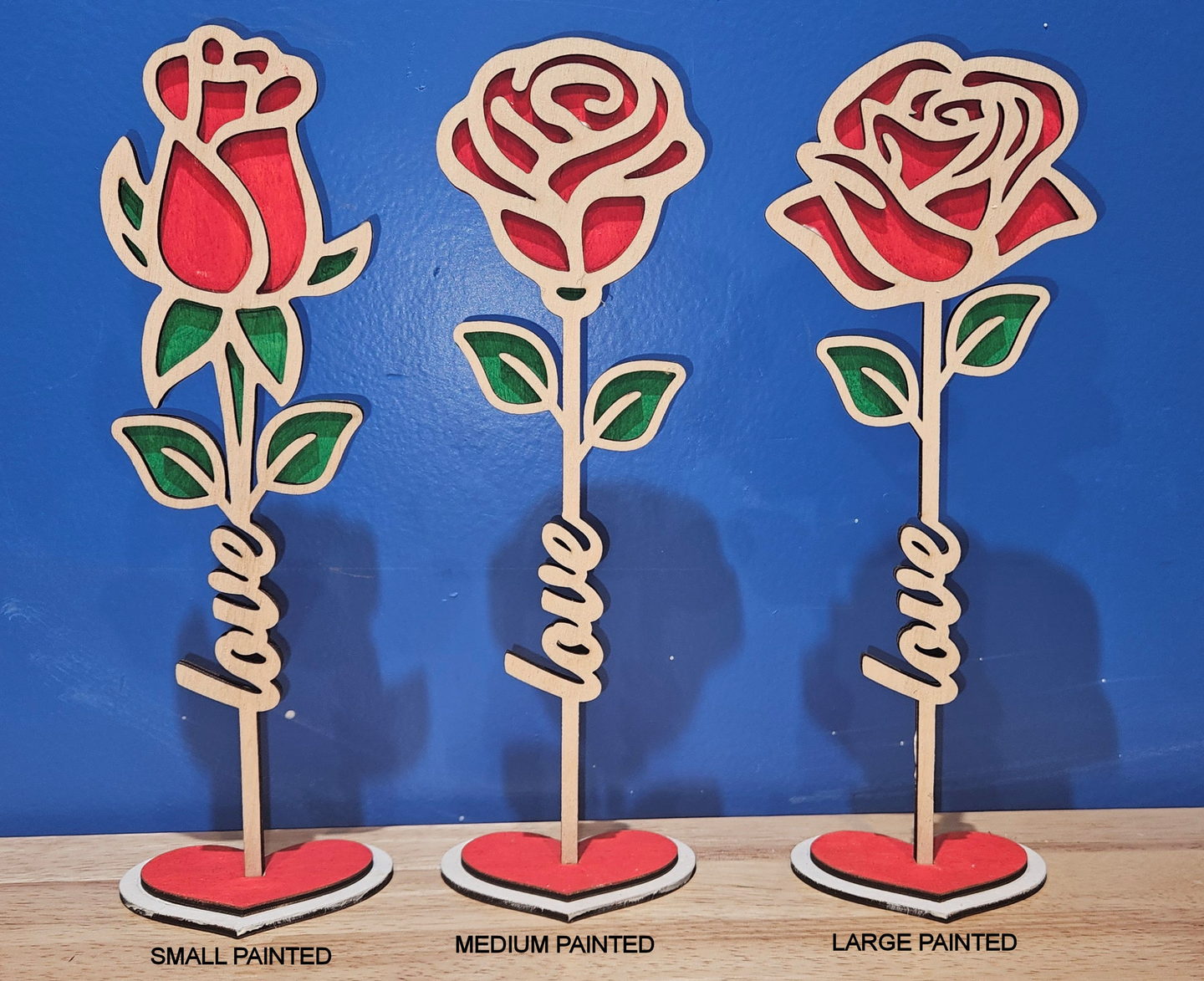 Finished layered wooden flowers made by Kennedy Laser Works