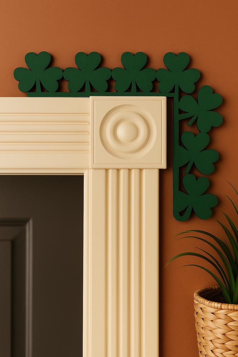 pair of layered green shamrock door corner accents, shown in a styled setting